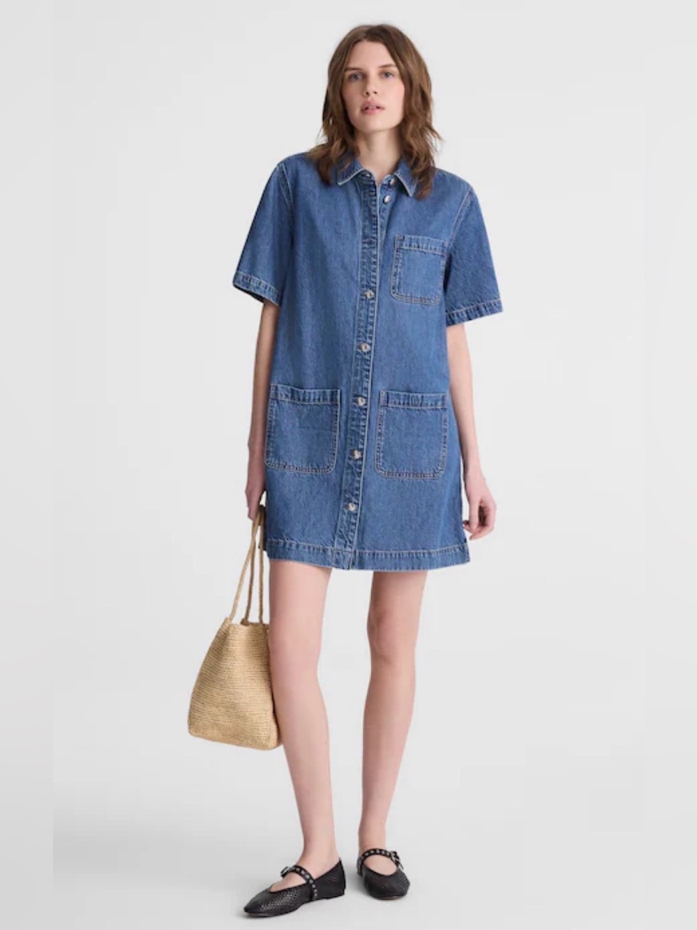 Madewell Airy Denim Boxy Mini Shirtdress, Size M